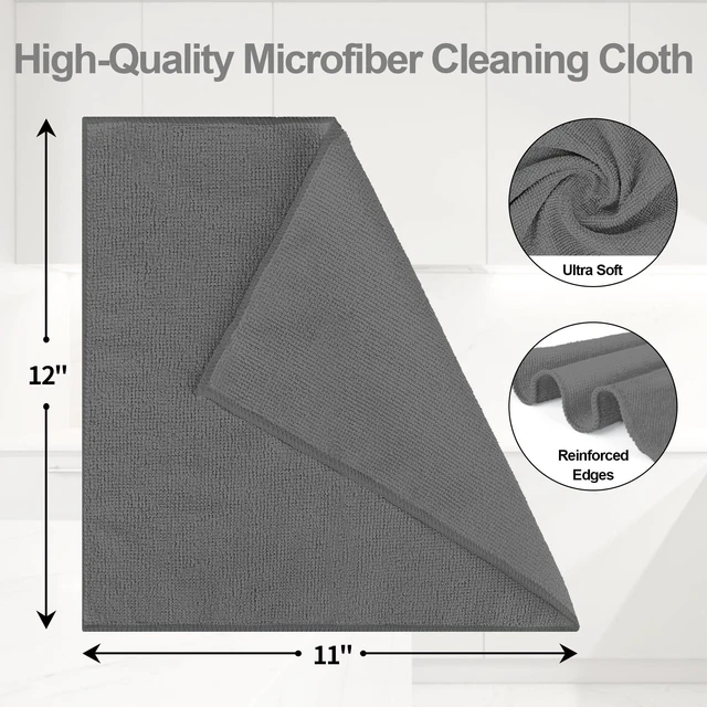Alt view image 2 of 7 - Microfiber Cleaning Cloth, 12 Pack Grey Cleaning Rags,12" X 11" Lint Free Dish Towels Wash Cloths, Reusable Microfiber Towels for Home and Kitchen Bathroom Apartment Cleaning Supplies