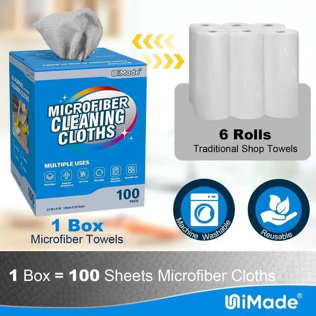 Alt view image 3 of 7 - Microfiber Cleaning Cloth, 100 Sheets Microfiber Towels for Cars Commercial Grade Washcloths Lint-Free Bulk Shop Towel Cleaning Rags for Household Restaurant Garage Housekeeping, 11"x 9", Grey