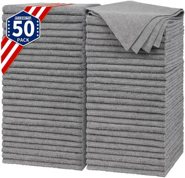 Main image of Shop Towels, Pack of 50, Grey Microfiber Cleaning Cloth Bulk, Microfiber Towels for Cars, All-Purpose Absorbent Cleaning Rags, Dust Cloth for Automotive, Mechanic, Garage, 11.5 x 11.5 inch