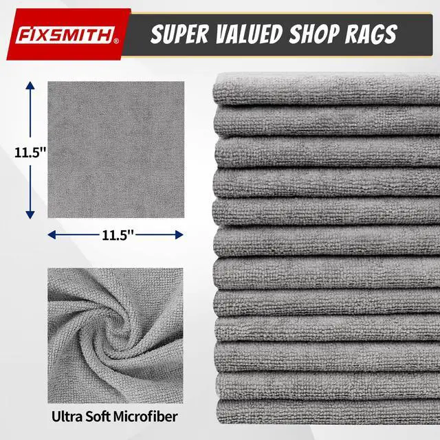 Alt view image 2 of 7 - Shop Towels, Pack of 50, Grey Microfiber Cleaning Cloth Bulk, Microfiber Towels for Cars, All-Purpose Absorbent Cleaning Rags, Dust Cloth for Automotive, Mechanic, Garage, 11.5 x 11.5 inch