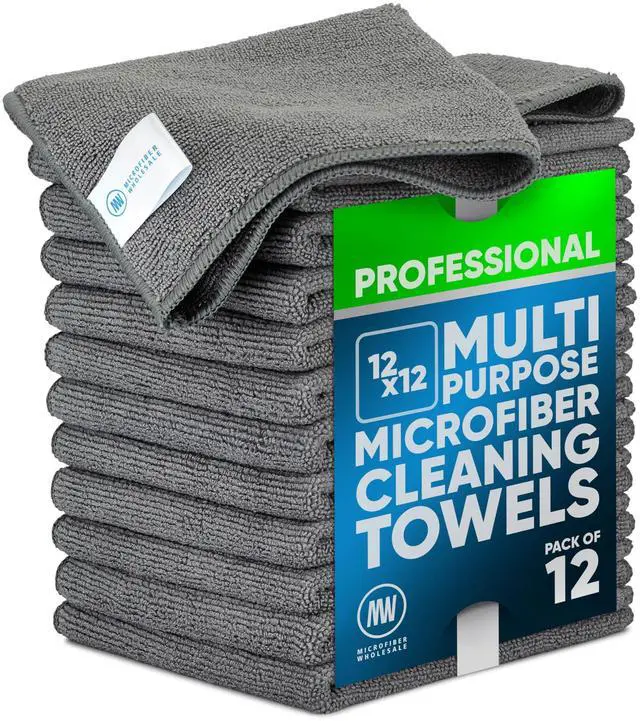 Main image of MW PRO Premium Microfiber Cleaning Cloths (12 Pack, 12x12, Grey) - Streak Free Stainless Steel & Glass Towels - Ultra Soft Cleaning Cloths for Screens, Granite & Modern Home - Washable & Reusable