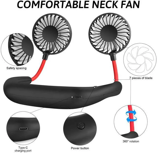 Alt view image 3 of 7 - Portable Neck Fan 2500 mAh Rechargeable USB Hands-Free Mini Face Cooling Personal Double Headed Rotatable Small Fan for Working Office Reading Traveling Outdoor Sport