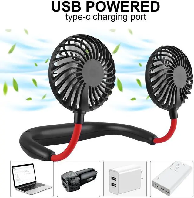 Alt view image 4 of 7 - Portable Neck Fan 2500 mAh Rechargeable USB Hands-Free Mini Face Cooling Personal Double Headed Rotatable Small Fan for Working Office Reading Traveling Outdoor Sport