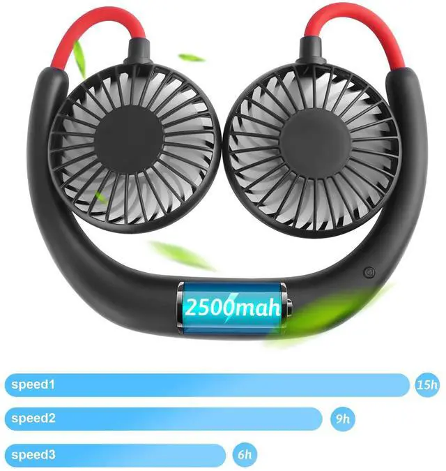 Alt view image 5 of 7 - Portable Neck Fan 2500 mAh Rechargeable USB Hands-Free Mini Face Cooling Personal Double Headed Rotatable Small Fan for Working Office Reading Traveling Outdoor Sport