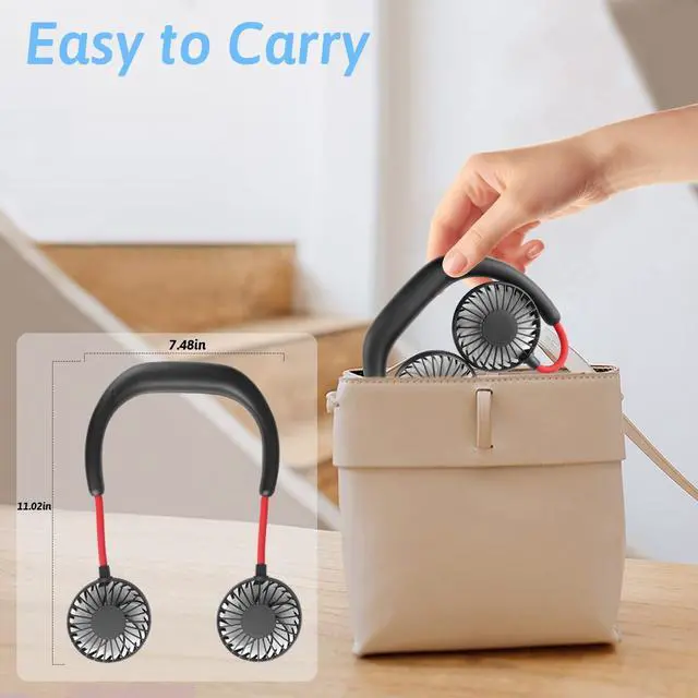 Alt view image 7 of 7 - Portable Neck Fan 2500 mAh Rechargeable USB Hands-Free Mini Face Cooling Personal Double Headed Rotatable Small Fan for Working Office Reading Traveling Outdoor Sport