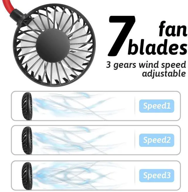Alt view image 6 of 7 - Portable Neck Fan 2500 mAh Rechargeable USB Hands-Free Mini Face Cooling Personal Double Headed Rotatable Small Fan for Working Office Reading Traveling Outdoor Sport
