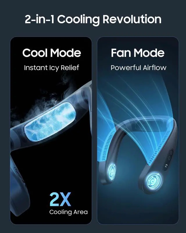 Alt view image 2 of 6 - HIGO CoolMaster Ultra Neck Fan, Neck Air Conditioner, 2-in-1 Cooling Neck Fan Portable Rechargeable, Wearable Personal Fan, 5500mAh Large Battery, Ergonomic Design, Glacier Gray