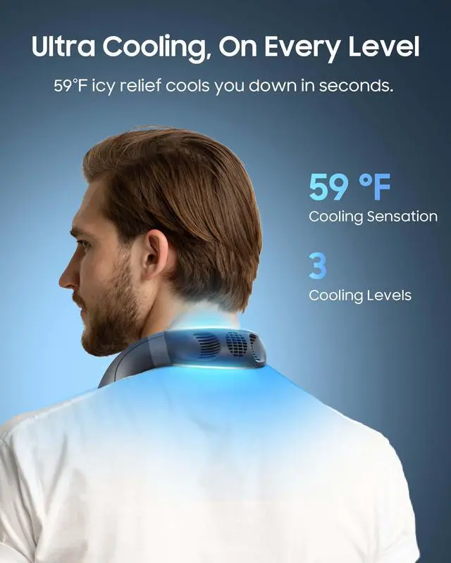 Alt view image 3 of 6 - HIGO CoolMaster Ultra Neck Fan, Neck Air Conditioner, 2-in-1 Cooling Neck Fan Portable Rechargeable, Wearable Personal Fan, 5500mAh Large Battery, Ergonomic Design, Glacier Gray