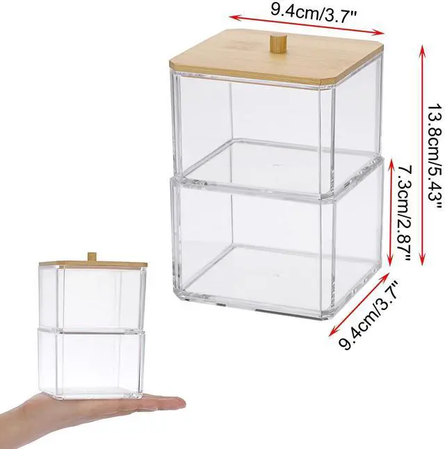Alt view image 2 of 7 - Clear Q-tip Dispenser Holder Acrylic Bathroom Containers 2-Tier Square Apothecary Jar with Lid Canister Cotton Swab and Ball Holder Vanity Storage Organizer for Cotton Round and Pads, Floss