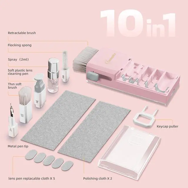 Alt view image 7 of 7 - Keyboard Cleaning Kit, All in 1 Laptop Cleaning Kit for MacBook iPhone iPad Camera Lens Airpods Computer, Compact Keyboard Cleaner with Spray and Brush, Multitool for Electronic Screen