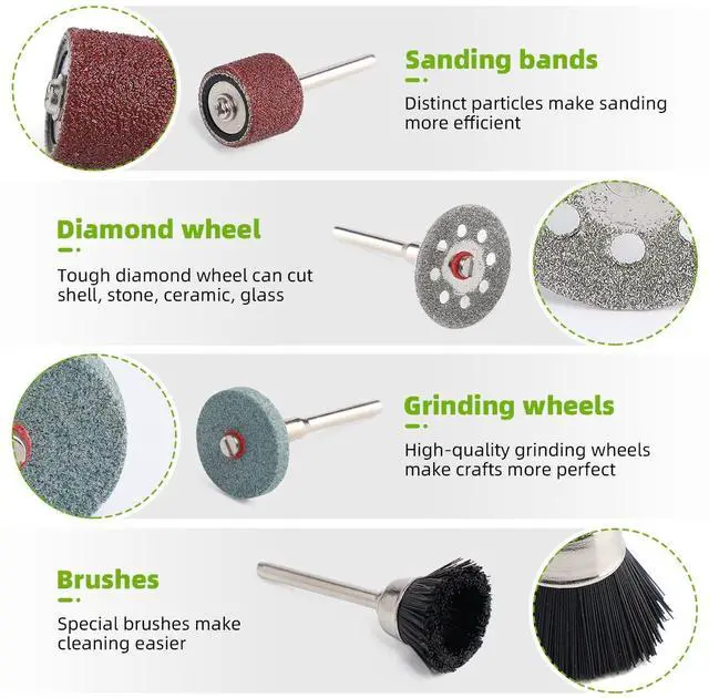 Alt view image 3 of 7 - 510-Piece Rotary Tool Accessories Kit, 1/8 inch (3.2mm) Diameter Shanks, Universal Accessories Bits for Easy Cutting, Sanding, Grinding, Carving, Polishing, Drilling and Engraving
