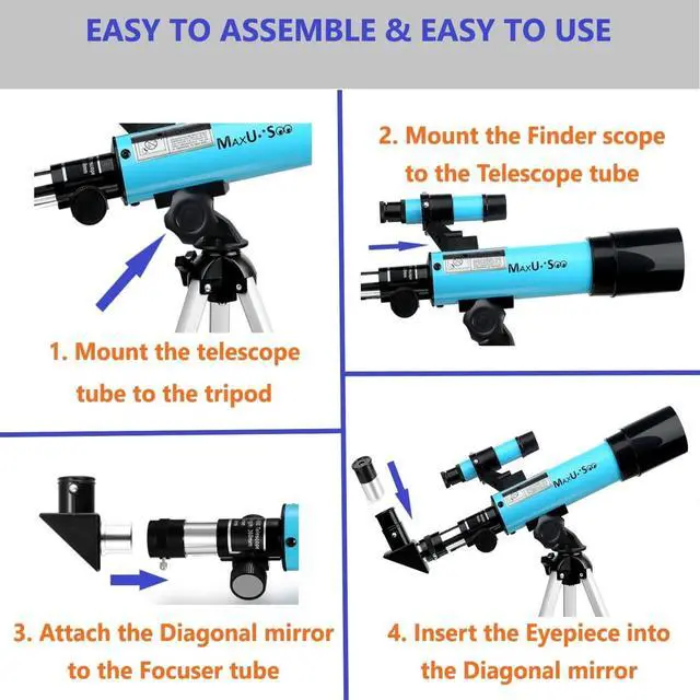 Alt view image 4 of 6 - Lunar Telescope for Kids and Astronomy Beginners, Refractor Telescope with Finder Scope and 3 Eyepieces, Travel Telescope with Compact HD Binoculars for Moon Viewing Bird Watching Sightseeing