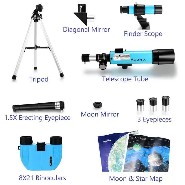 Alt view image 6 of 6 - Lunar Telescope for Kids and Astronomy Beginners, Refractor Telescope with Finder Scope and 3 Eyepieces, Travel Telescope with Compact HD Binoculars for Moon Viewing Bird Watching Sightseeing