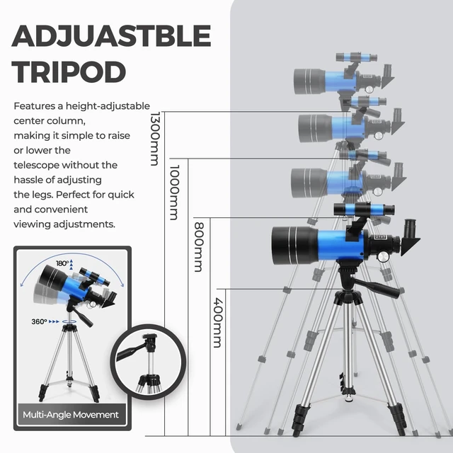 Alt view image 3 of 6 - Telescope for Kids & Beginners, 70mm Aperture Portable Telescopes with 3 Eyepieces, Height Adjustable Tripod & Phone Adapter & Remote Control Gift for Christmas
