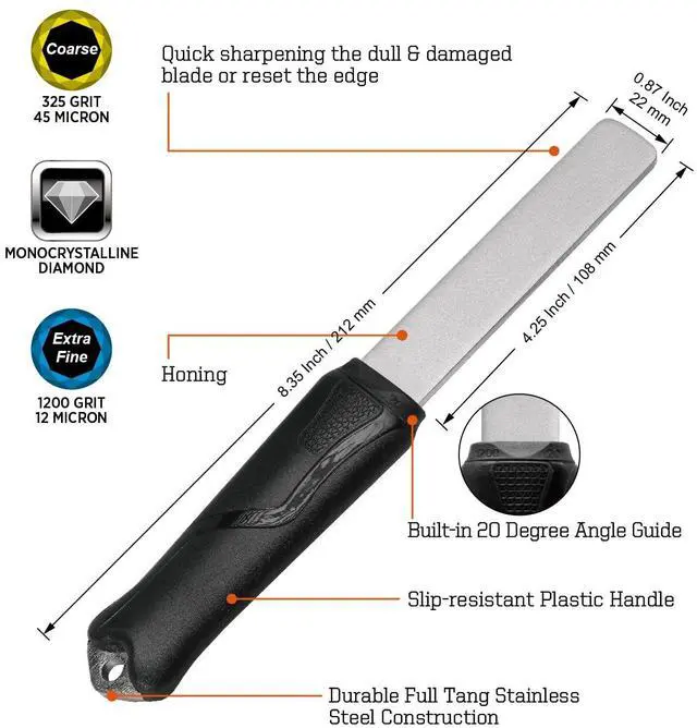 Alt view image 2 of 6 - 121N Dual-Grit Diamond Sharpening Stone File Garden Tool Knife Sharpener with Angle Guide Coarse 325 / Extra Fine 1200 Grit for Lawn Mower Blade, Axe, Hatchet, Hedge Shears, Chisels, Drills