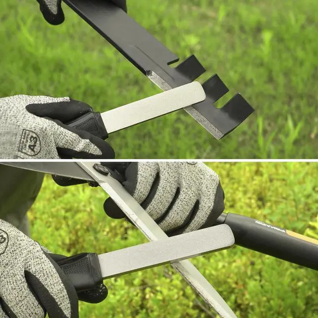 Alt view image 5 of 6 - 121N Dual-Grit Diamond Sharpening Stone File Garden Tool Knife Sharpener with Angle Guide Coarse 325 / Extra Fine 1200 Grit for Lawn Mower Blade, Axe, Hatchet, Hedge Shears, Chisels, Drills