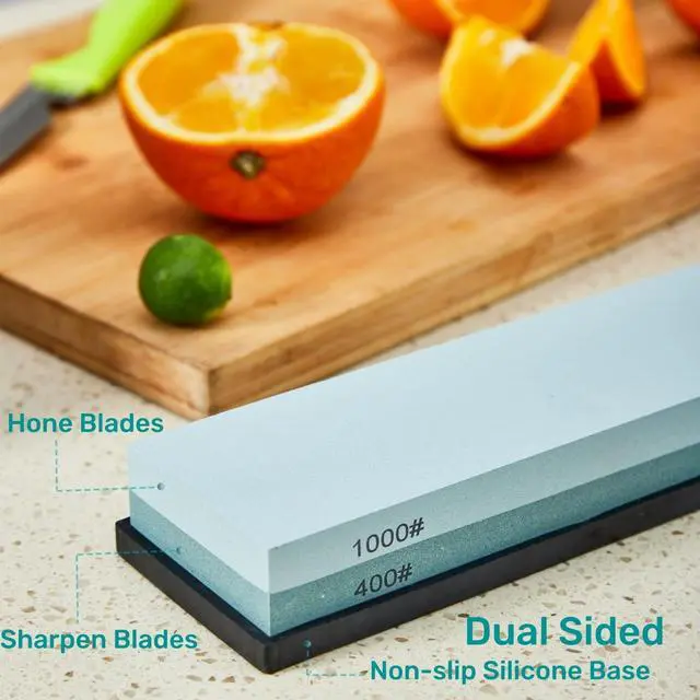 Alt view image 3 of 7 - Knife Sharpening Stone with Non-slip Rubber Base, 400/1000 Grit Premium Whetstone, Double-Sided Knife Sharpener for Kitchen, Waterstone for Honing Blades Manually