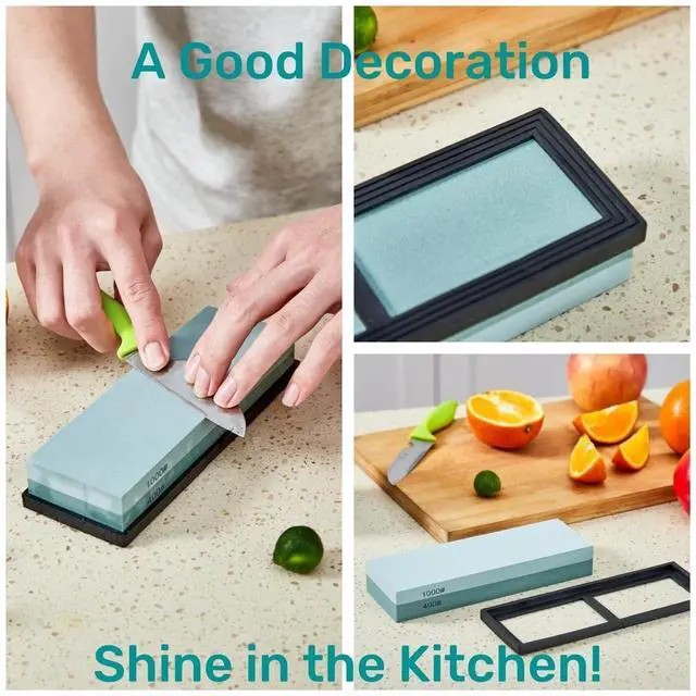 Alt view image 7 of 7 - Knife Sharpening Stone with Non-slip Rubber Base, 400/1000 Grit Premium Whetstone, Double-Sided Knife Sharpener for Kitchen, Waterstone for Honing Blades Manually