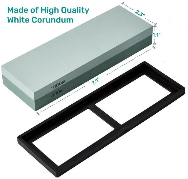 Alt view image 5 of 7 - Knife Sharpening Stone with Non-slip Rubber Base, 400/1000 Grit Premium Whetstone, Double-Sided Knife Sharpener for Kitchen, Waterstone for Honing Blades Manually