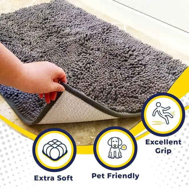 Alt view image 2 of 7 - Super Water Absorbent Door Mat Indoor, Microfiber Quick Dry Chenille Entryway Rug, Slip Resistant Front Door Mat, Indoor Mats for Entryway, Machine Washable Pet Rug, Grey 28"x18"