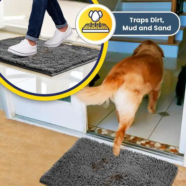 Alt view image 3 of 7 - Super Water Absorbent Door Mat Indoor, Microfiber Quick Dry Chenille Entryway Rug, Slip Resistant Front Door Mat, Indoor Mats for Entryway, Machine Washable Pet Rug, Grey 28"x18"