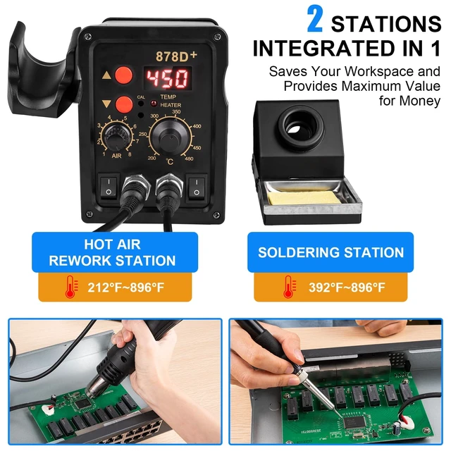 Alt view image 2 of 7 - 2 in 1 Hot Air Rework Soldering Iron Station Kit, Precision Circuit Board Soldering Gun Kit, Rapid Heat up Solder Station, Upgrade Dual System Independent Control, Auto Sleep & Calibration