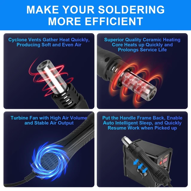 Alt view image 4 of 7 - 2 in 1 Hot Air Rework Soldering Iron Station Kit, Precision Circuit Board Soldering Gun Kit, Rapid Heat up Solder Station, Upgrade Dual System Independent Control, Auto Sleep & Calibration