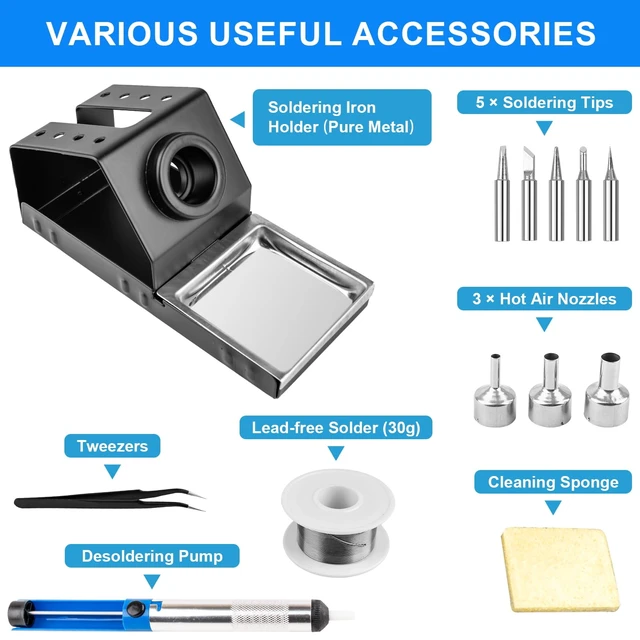 Alt view image 6 of 7 - 2 in 1 Hot Air Rework Soldering Iron Station Kit, Precision Circuit Board Soldering Gun Kit, Rapid Heat up Solder Station, Upgrade Dual System Independent Control, Auto Sleep & Calibration