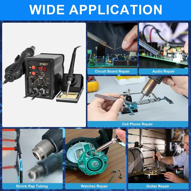 Alt view image 7 of 7 - 2 in 1 Hot Air Rework Soldering Iron Station Kit, Precision Circuit Board Soldering Gun Kit, Rapid Heat up Solder Station, Upgrade Dual System Independent Control, Auto Sleep & Calibration