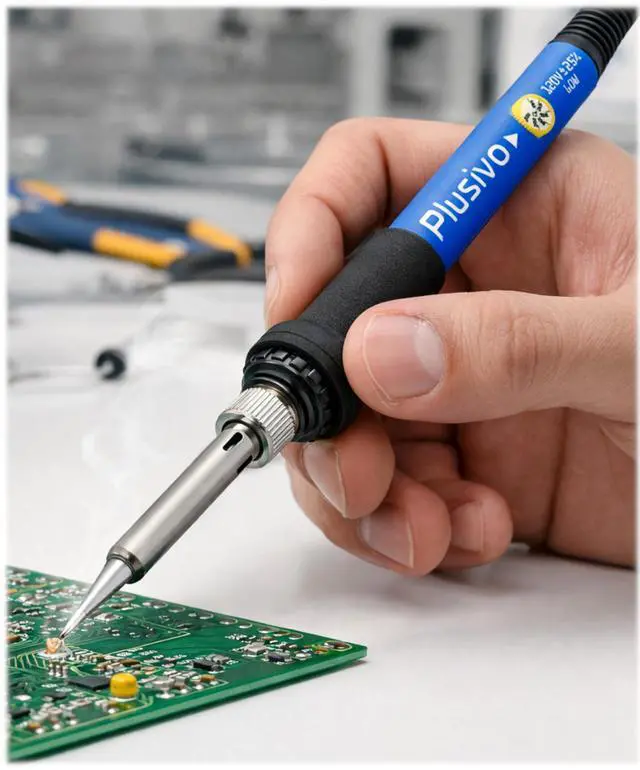 Alt view image 5 of 7 - Soldering Iron Kit, 60W Adjustable Temperature 5-in-1 Solder Wire, Stand, Sponge, Rosin Paste Flux, Fast Heating Desoldering Tool for Electronics Repair Hobby DIY 120 V US Plug