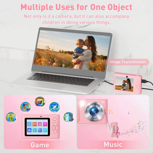Alt view image 7 of 7 - Digital Camera,48MP Kids Camera 1080P Dual Lens Cmopact Camera with Fill Light,Portable Camera with 32GB SD Card,Small Digital Camera for Kids Teens Boys and Girls,Pink