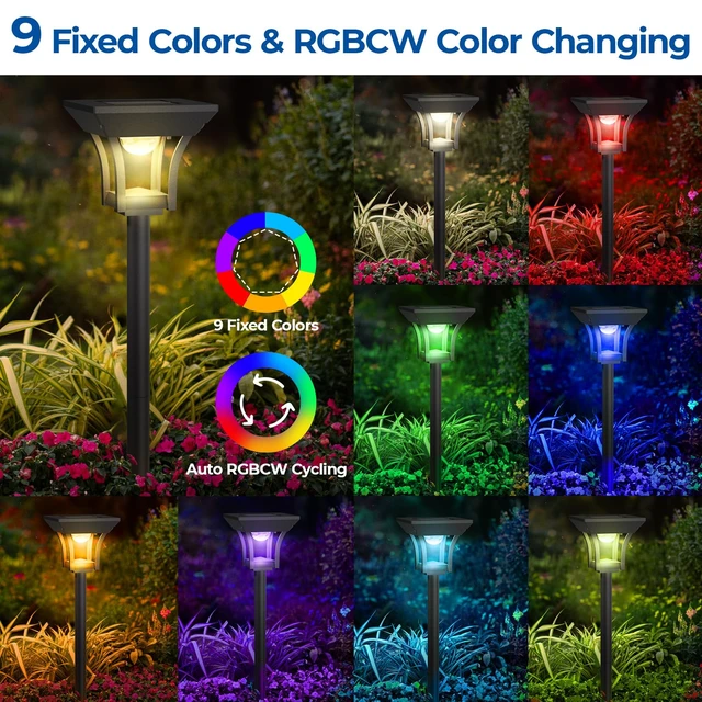 Alt view image 2 of 7 - CINOTON RGBCW Solar Pathway Lights Outdoor, 3 Lighting Modes, 12 Pack | IP65 Waterproof, RGB, Warm White And Cool White, Auto On/Off, Solar Powered, Easy Installation for Garden, Walkway & Driveway