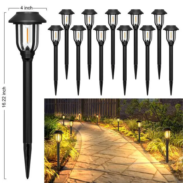 Alt view image 3 of 7 - Solar Pathway Lights Outdoor,12 Pack Solar Lights Outdoor Waterproof, Warm White Auto On/Off LED Solar Powered, Garden Landscape Lighting for Yard Walkway Driveway Path Decorative