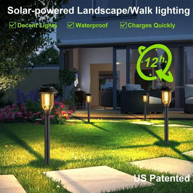 Alt view image 7 of 7 - Solar Pathway Lights Outdoor,12 Pack Solar Lights Outdoor Waterproof, Warm White Auto On/Off LED Solar Powered, Garden Landscape Lighting for Yard Walkway Driveway Path Decorative