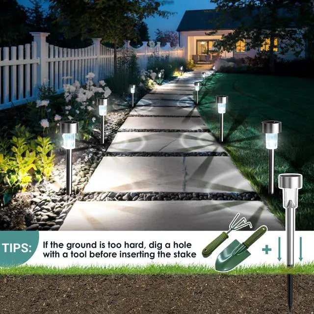 Alt view image 3 of 7 - Outdoor Waterproof Solar Garden Lights, 12 Pack Cold White