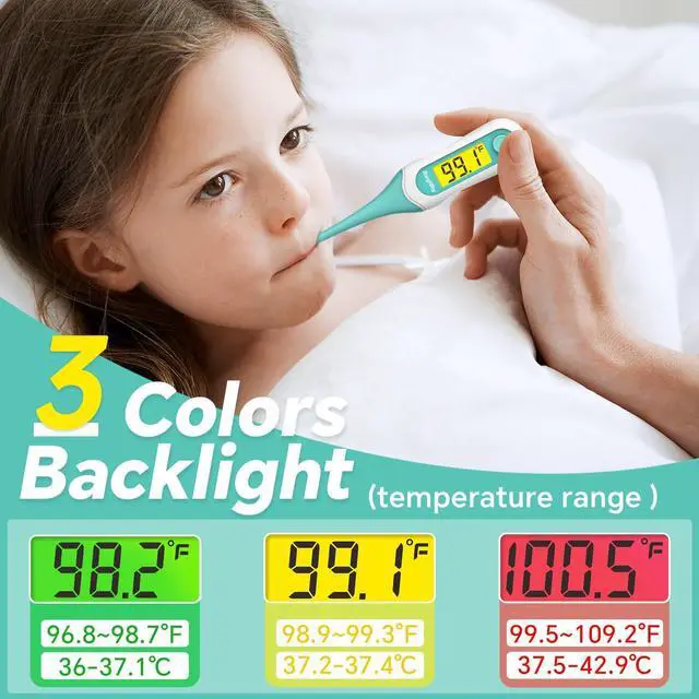 Alt view image 3 of 6 - Digital Oral Thermometer, 8s Fast Reading Thermometer for Adults and Kids with 3 Color Backlit and Fever Alarm for Oral, Rectal, Underarm