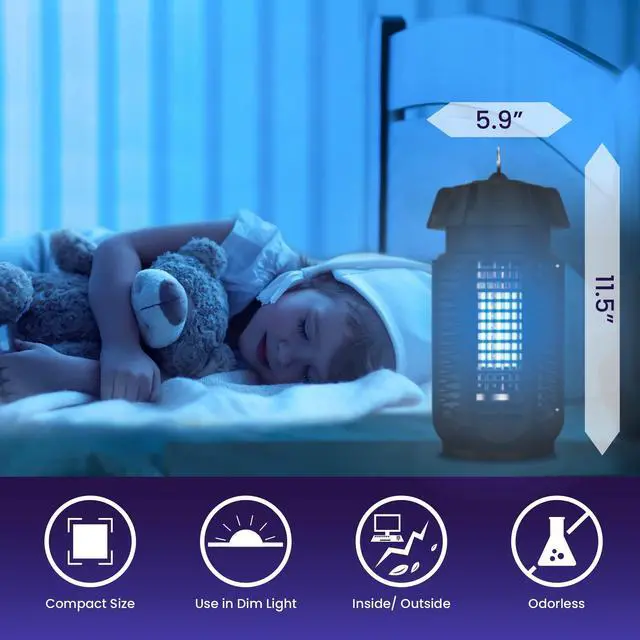 Alt view image 4 of 6 - Electric Bug Zapper, Outdoor & Indoor Insect Killer with Switch 4000V Powerful Grid, 20W Extra Brightness IPX4 Waterproof Mosquito Repellent Outdoor, Fly Traps for Backyard Patio