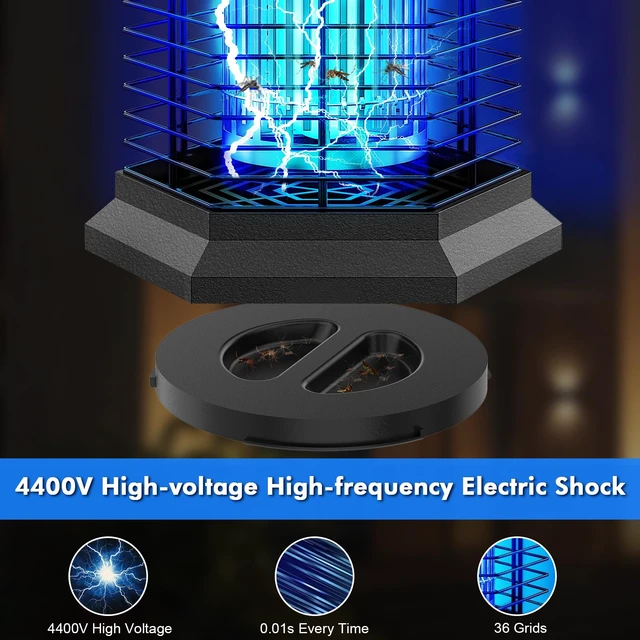 Alt view image 2 of 6 - Bug Zapper Outdoor Indoor, Electric Mosquito Zapper with 18W Power & 4400V High-Voltage, Coverage of 1/2 Acre, 5ft Power Cord, 3 Prong Plug, Waterproof Fly Trap for Patio, Backyard, Garden