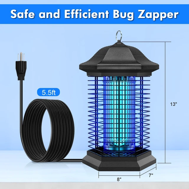 Alt view image 6 of 6 - Bug Zapper Outdoor Indoor, Electric Mosquito Zapper with 18W Power & 4400V High-Voltage, Coverage of 1/2 Acre, 5ft Power Cord, 3 Prong Plug, Waterproof Fly Trap for Patio, Backyard, Garden