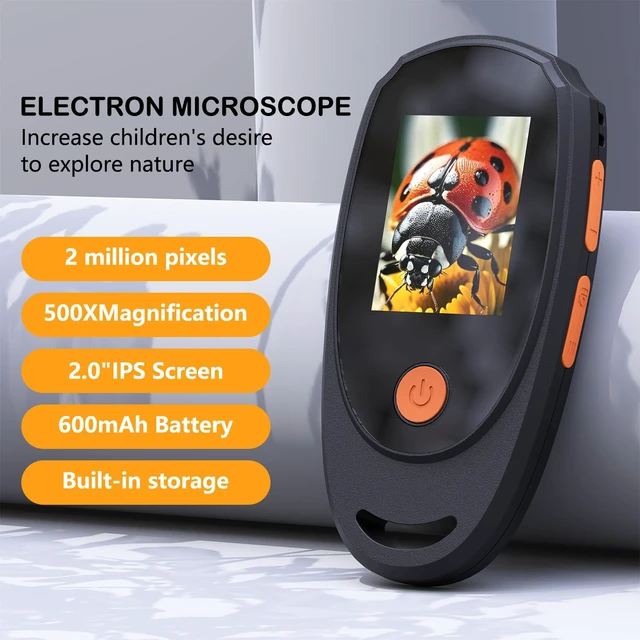 Alt view image 2 of 7 - Handheld Microscope, Pocket Digital Microscope, 500X | 8 adjustable 3-level LED lights, USB compatible with Windows & Mac OS for clear viewing, learning, and observation.