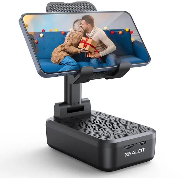 Main image of Cell Phone Stand with Wireless Bluetooth Speaker, Phone Holder and Wireless Induction Speaker Amplifier Dock Compatible with iPhone/ipad/Samsung,Gifts for Women Men Dad Him Her-Black