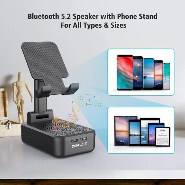 Alt view image 3 of 6 - Cell Phone Stand with Wireless Bluetooth Speaker, Phone Holder and Wireless Induction Speaker Amplifier Dock Compatible with iPhone/ipad/Samsung,Gifts for Women Men Dad Him Her-Black
