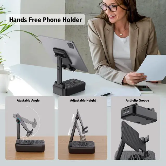 Alt view image 4 of 6 - Cell Phone Stand with Wireless Bluetooth Speaker, Phone Holder and Wireless Induction Speaker Amplifier Dock Compatible with iPhone/ipad/Samsung,Gifts for Women Men Dad Him Her-Black