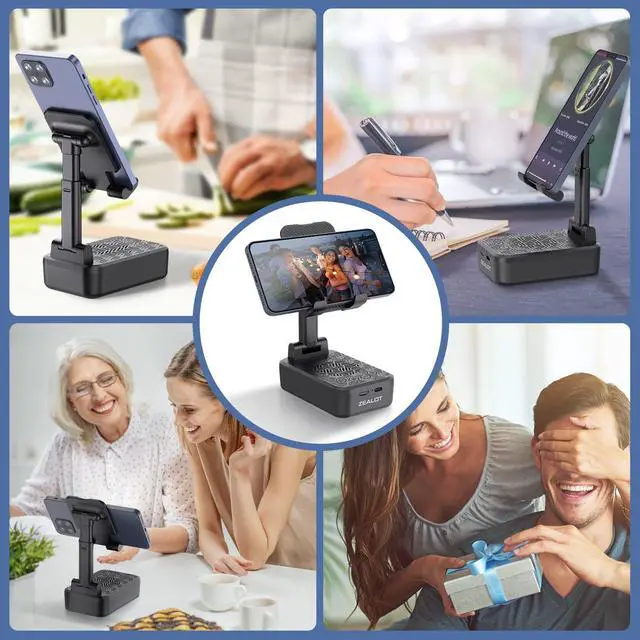 Alt view image 5 of 6 - Cell Phone Stand with Wireless Bluetooth Speaker, Phone Holder and Wireless Induction Speaker Amplifier Dock Compatible with iPhone/ipad/Samsung,Gifts for Women Men Dad Him Her-Black