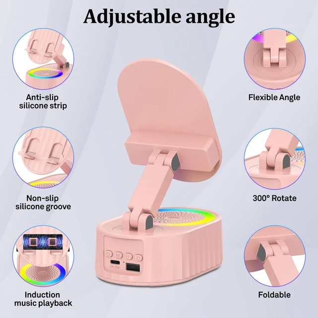 Alt view image 3 of 7 - Wireless Induction Bluetooth Speaker 5in1 Phone Holder Speaker | 3000mAh USB Wired Charging, 8 RGB Lights, Phone Speaker Amplifier for iPhone, Android, Ideal Gift for Men/Women