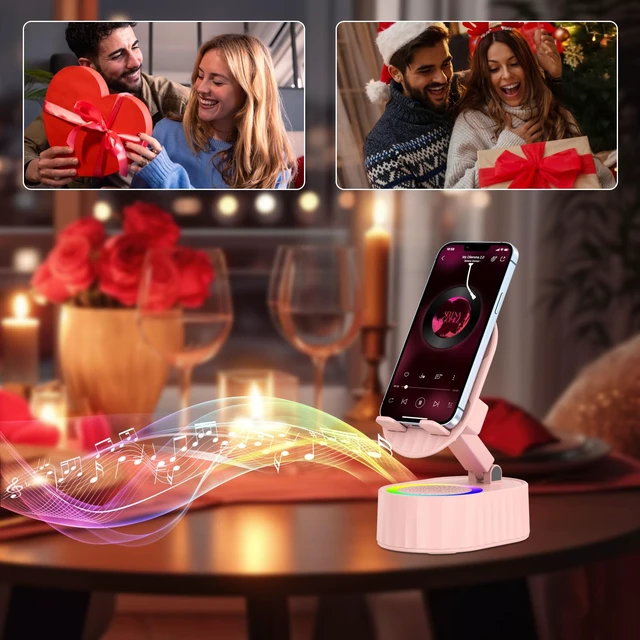 Alt view image 7 of 7 - Wireless Induction Bluetooth Speaker 5in1 Phone Holder Speaker | 3000mAh USB Wired Charging, 8 RGB Lights, Phone Speaker Amplifier for iPhone, Android, Ideal Gift for Men/Women