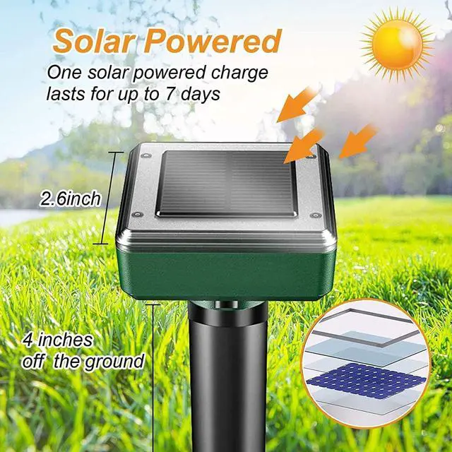 Alt view image 2 of 7 - 8 Pack Mole Repellent Solar Powered Sonic Mole Deterrent Spikes, Snake Gopher Vole Repellent for Lawn Garden & Yard Gopher Deterrent, Groundhog Repeller