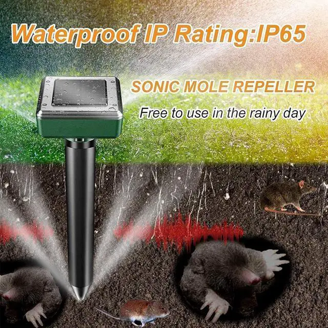 Alt view image 5 of 7 - 8 Pack Mole Repellent Solar Powered Sonic Mole Deterrent Spikes, Snake Gopher Vole Repellent for Lawn Garden & Yard Gopher Deterrent, Groundhog Repeller