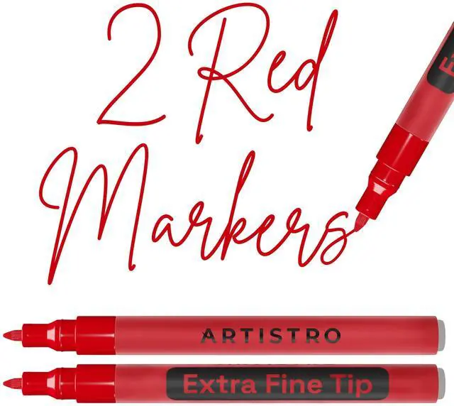 Main image of 2 Red Acrylic Paint Markers - 0.7mm Extra Fine-Tip Paint Pens - Perfect for Crafting, Art Projects, & More