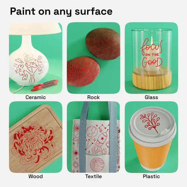 Alt view image 2 of 6 - 2 Red Acrylic Paint Markers - 0.7mm Extra Fine-Tip Paint Pens - Perfect for Crafting, Art Projects, & More